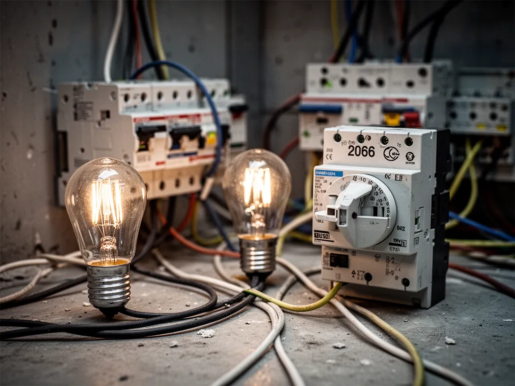 Facture d'électricité avec un graphique de baisse et une prise électrique en arrière-plan